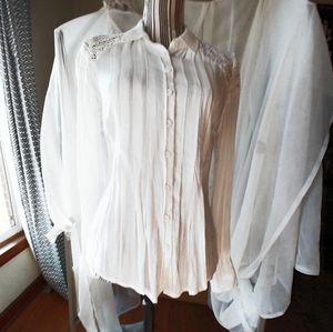 Free People White Button Down Blouse Crochet Sz 4